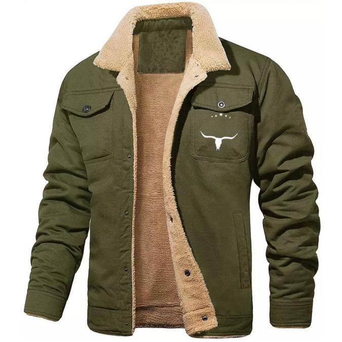 

Bull Head Logo Men s Printed Plush Workwear Jacket for Autumn/Winter L