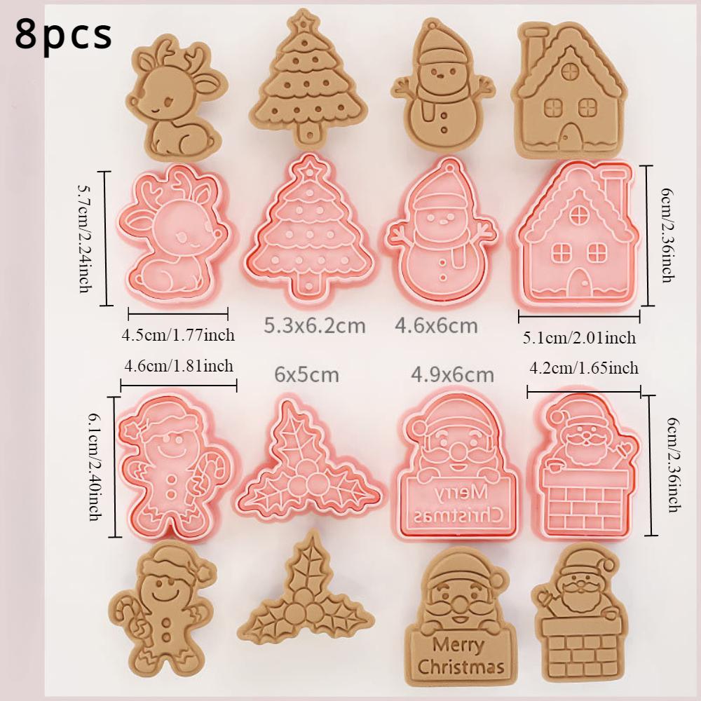 8Pcs/set Cookie Cutters Plastic 3D Cute Cartoon Pressable Biscuit Mold Embosser Cookie Stamp Christmas Kitchen Baking Pastry