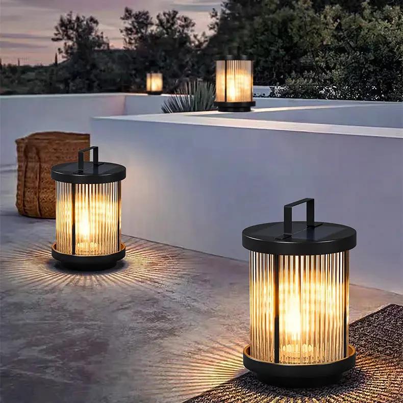 Outdoor Waterproof Solar Garden Lamp Glass Lantern Garden Floor Lamp Street Lamp Villa Courtyard Lawn Light