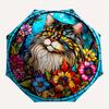 Stained Glass Cat Automatic Folding Umbrella  8 Ribs, Durable Iron Frame, Bright Color Pattern Compact Travel Umbrella, Suitable for Outdoor