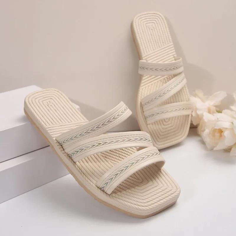 

Женские тапочки Новая корейская версия на лето 2024 года Популярный римский сказочный стиль на плоской подошве Студенческие сандалии 43 бежевый