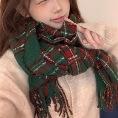 New Soft Imitation Cashmere Tassel Plaid Scarf Winter Female Couple Shawl Red Cold Proof Versatile Thickened Scarf