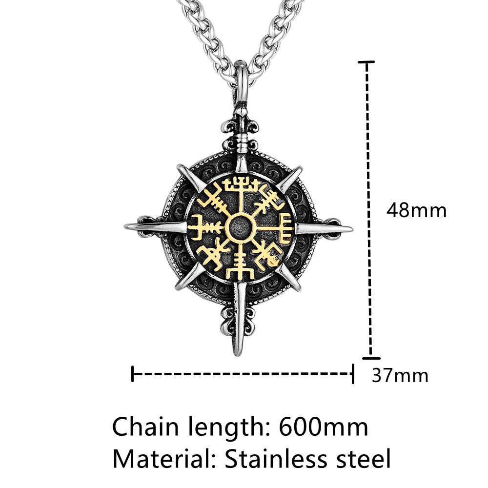 Retro Gold Vikings Compass Necklace Men Stainless Steel Norse Rune Amulet Pendant Vegvisir Jewelry