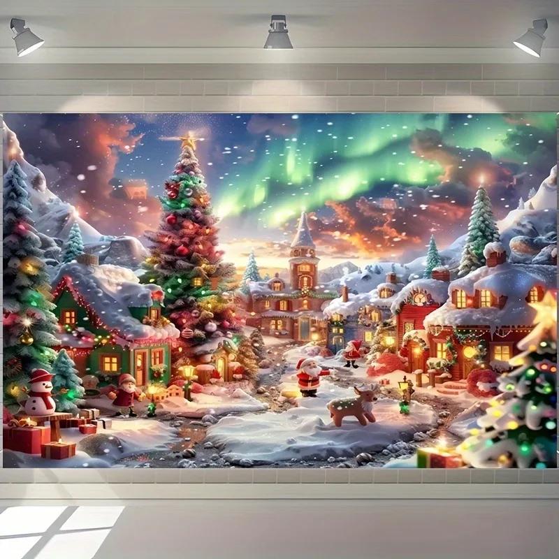 Weihnachtstag Party Dekoration Hintergrund Stoff Weihnachtsstadt Aurora Schnee Szene Wandteppich geeignet für Outdoor Home Dekoration