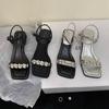 French rhinestone word with sandals thick heel high heels summer new silver cool slippers with skirt fairy shoes