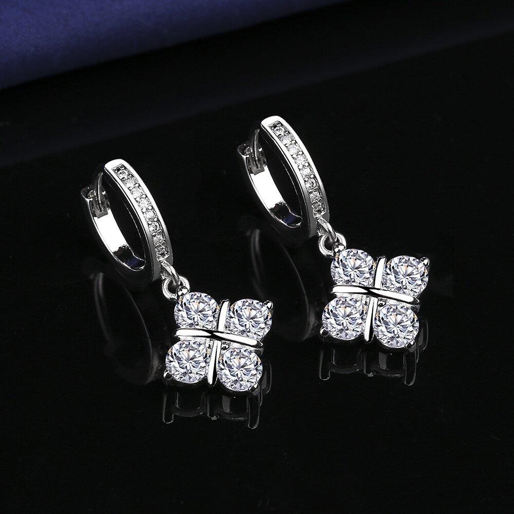 White Zirconia Four Leaf Clover Luxury Engagement Girl Earrings