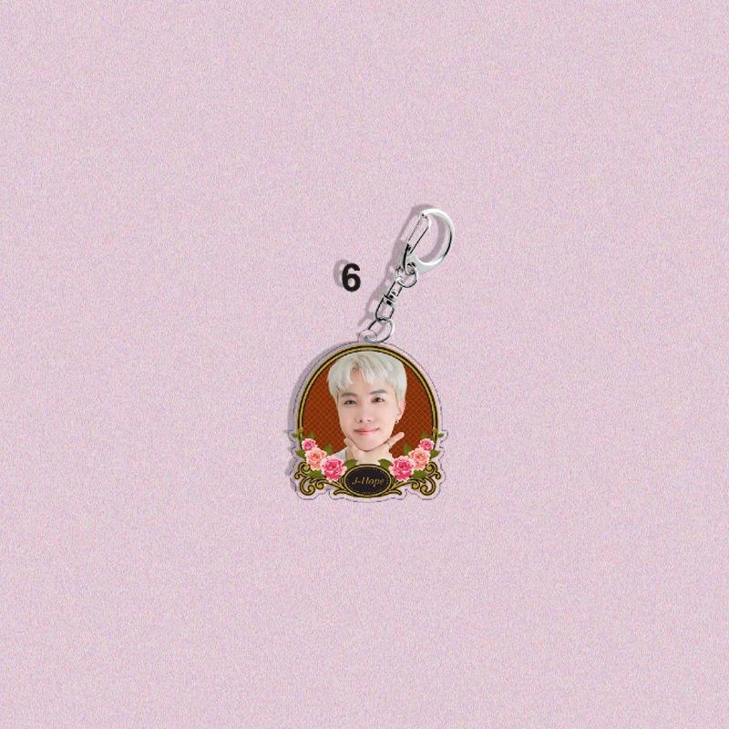 7pcs BTS Romantic Vintage Rose Frame Keychain, Bangtan Boys Photo Keyring with Member Name, Kpop Idol Bag Pendant for ARMY Fans