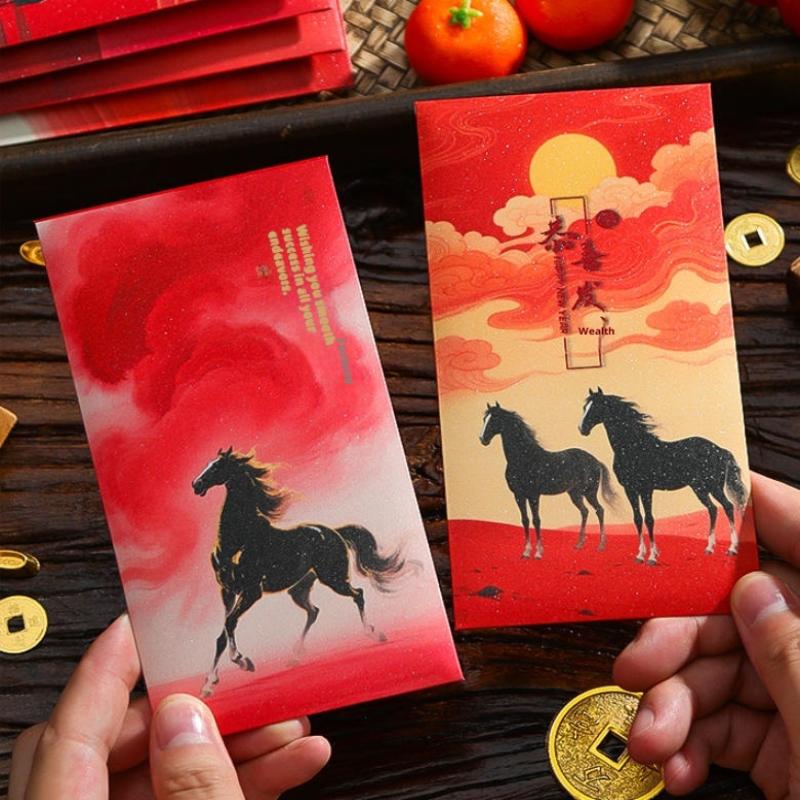 6Pcs 2026 Horse Year Spring Festival Red Envelope Lucky Red Pockets Chinese  Year Money Envelope