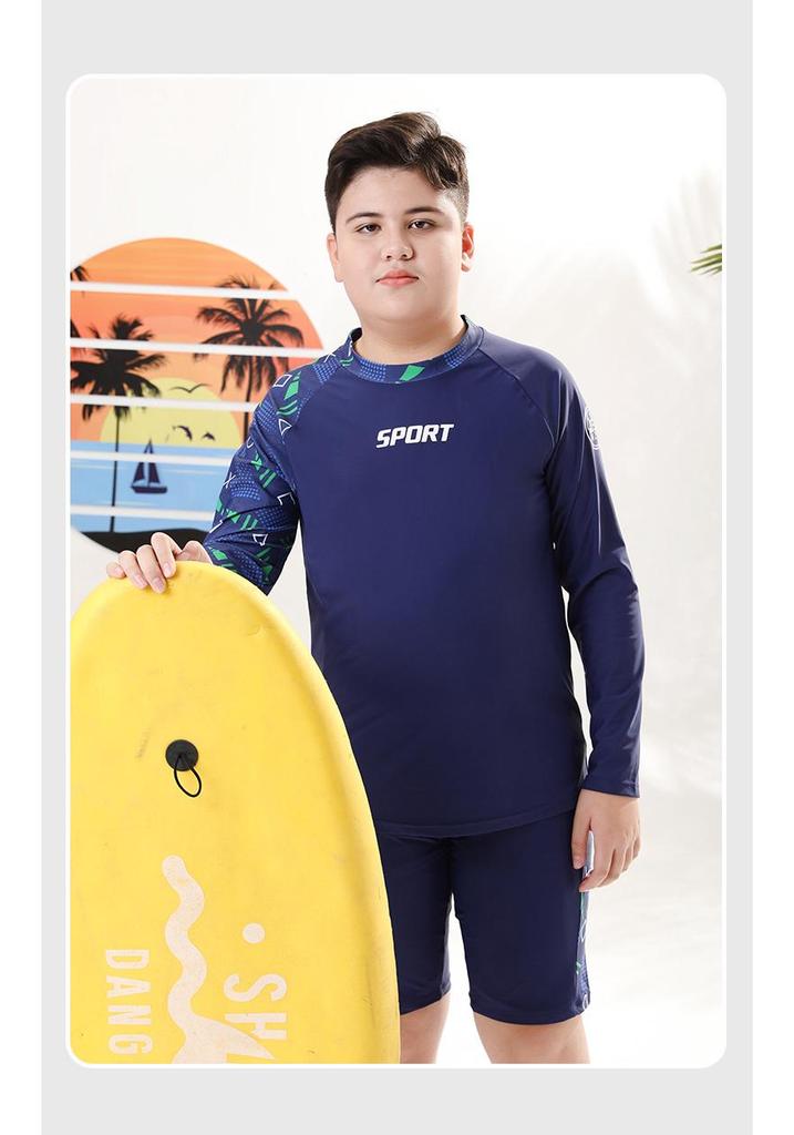 Plus Size Boys' Two-Piece Swimwear Set: Teen Swim Trunks & Top