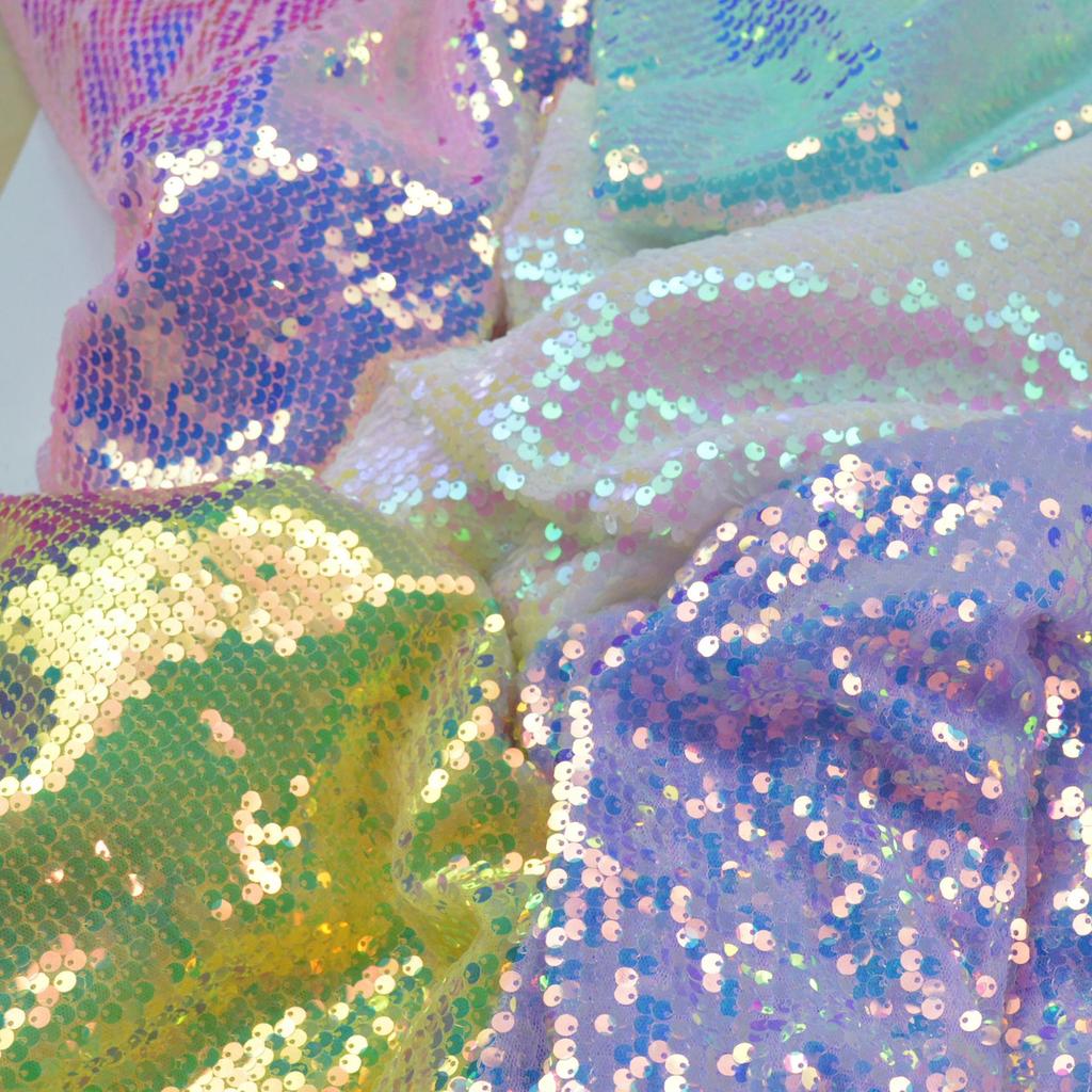Embroidered 5mm Sequin Mesh Fabric for Wedding Dress, Skirt, Bag, and Shiny Decor