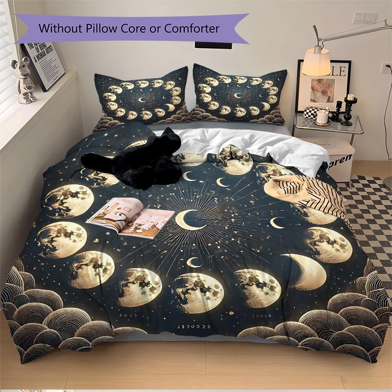 3pcs Bedding Set Moon Phases Includes 1 Comforter + 2 Pillowcases, Without Pillow Inserts, Soft Comfortable, Lightweight Breathable, Printed