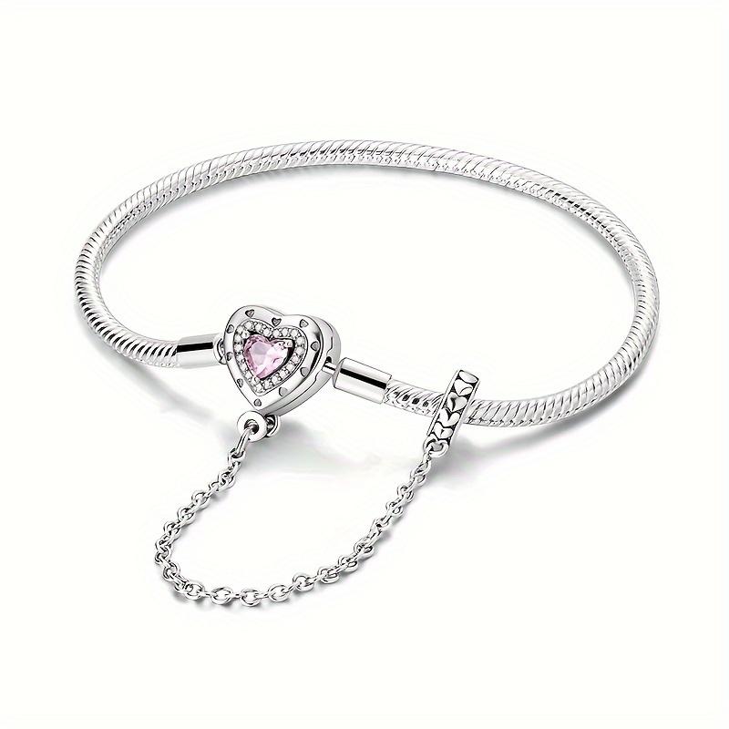 Elegant 925 Sterling Silver Bracelet with Sparkling Heart Zircon and Safety Chain - Perfect Gift for Special Occasions