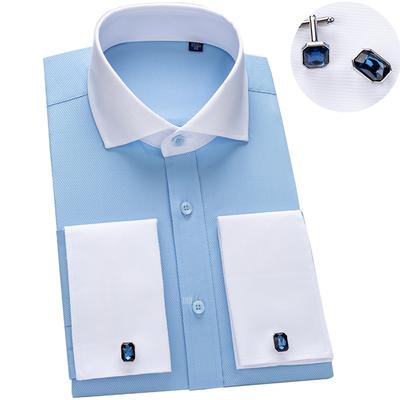 Camicia da uomo a maniche lunghe 2025 Camicia da uomo di alta qualità di nicchia chic Maniche doppiate Colletto Windsor Retro Business Abito Polsini alla francese