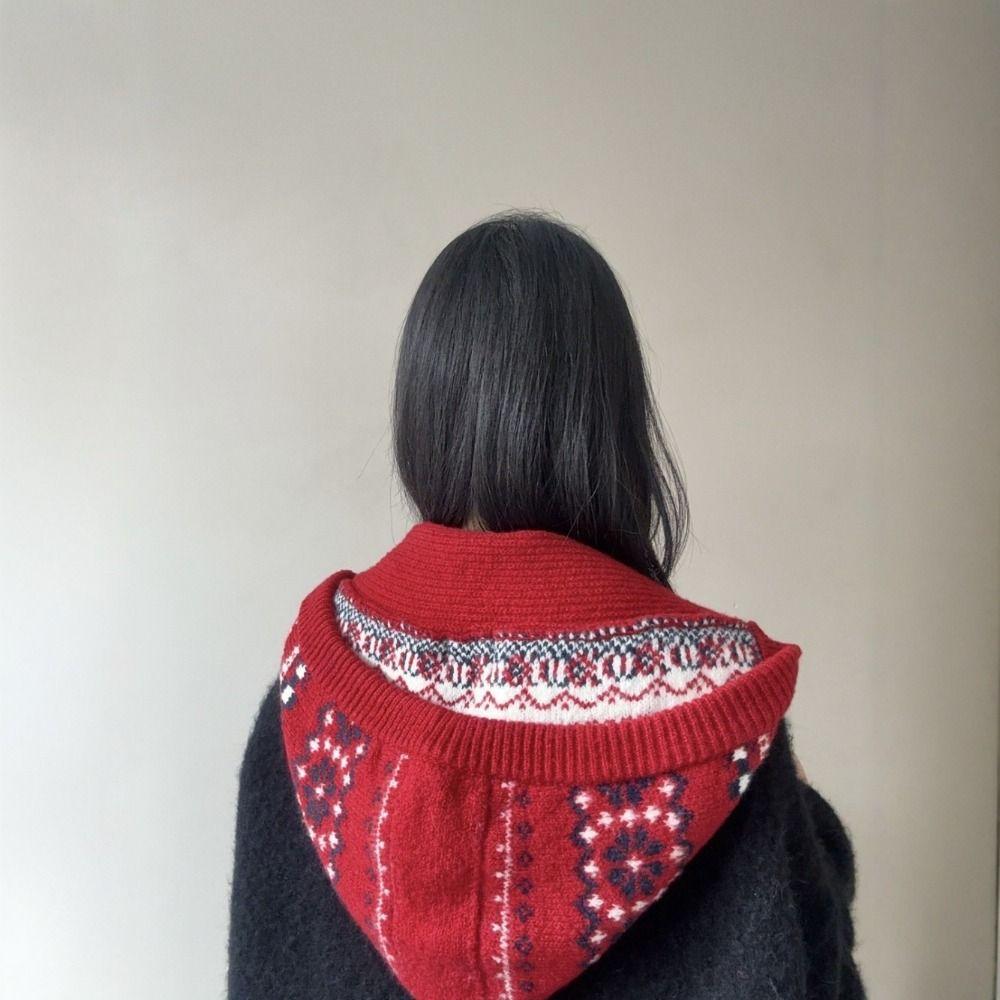 Fair Isle Style Ear Protection Hat Scarf Cap Winter Cap Warm Hooded Hat  Outdoor