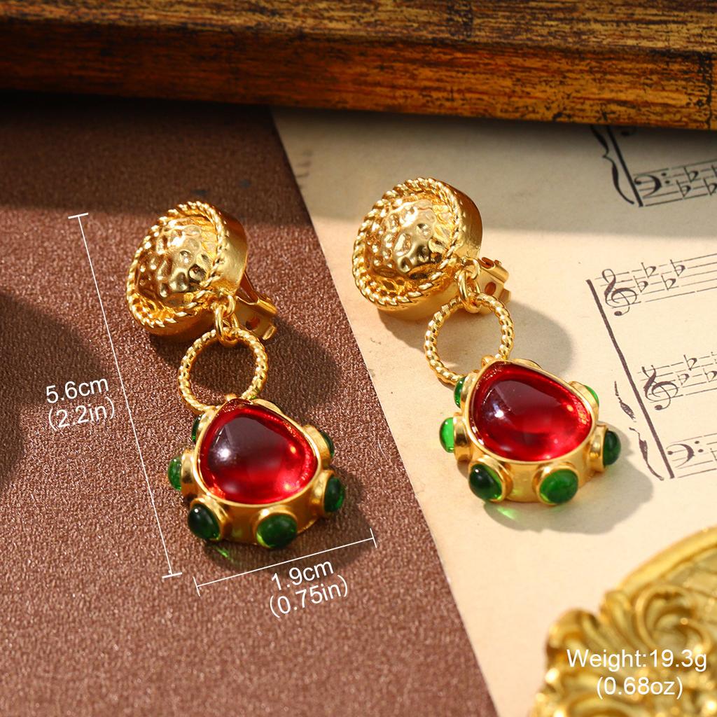 Medieval bee niche earrings glass oval stud earrings multi-color fringed design earrings new retro European and American jewelry