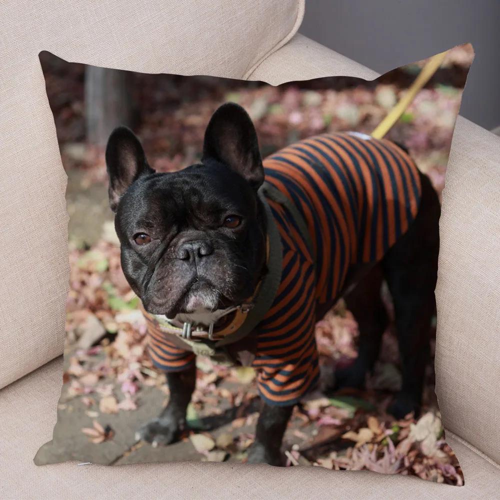 Cute Pet Mini French Bulldog Throw Pillow Cover With Short Plush Print Living Room Sofa Decoration Cushion Cover Pillow Covers