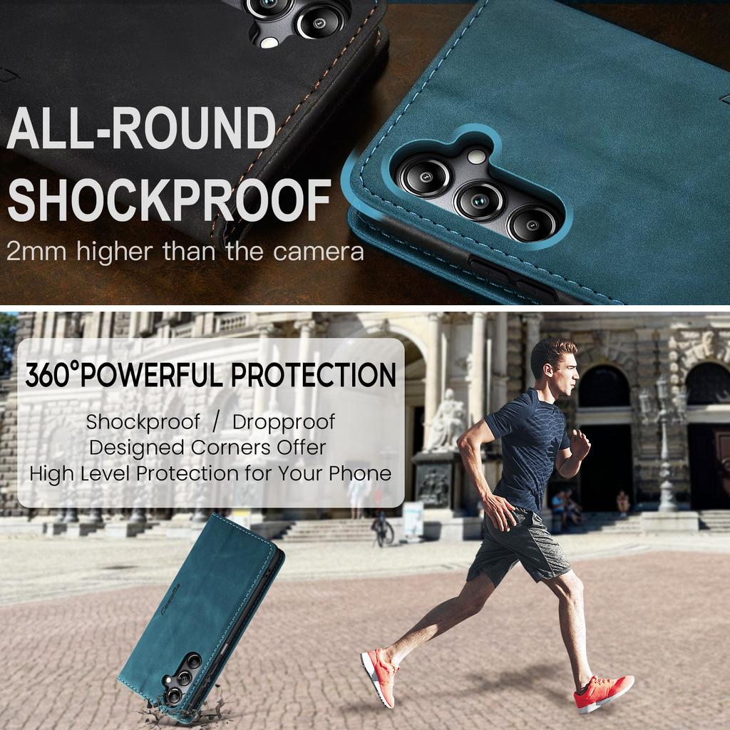 CaseMe is suitable for Samsung A16, a shockproof card slot leather case, A06 retro magnetic frosted flip cover stand phone case