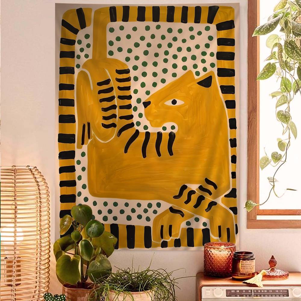 Egypt Colorful Abstract Tiger And Leopard Tapestry Art Printing Japanese Wall Tapestry Anime Wall Hanging Home Decor 100X70CM