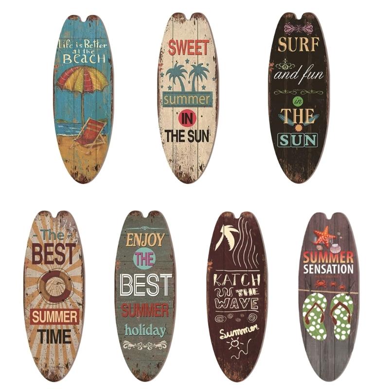 Retro Wooden Surfboard Decor Beach House Ocean Themed Wall Decor Signs Surfboard Wood Plaques Decoration Plate