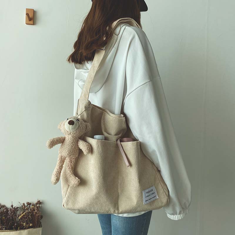 Corduroy Shoulder Bags 2024 Women Fashion Leisure College Style Shopper Multi-Pocket Large Capacity Designer Handbags Totes Bags