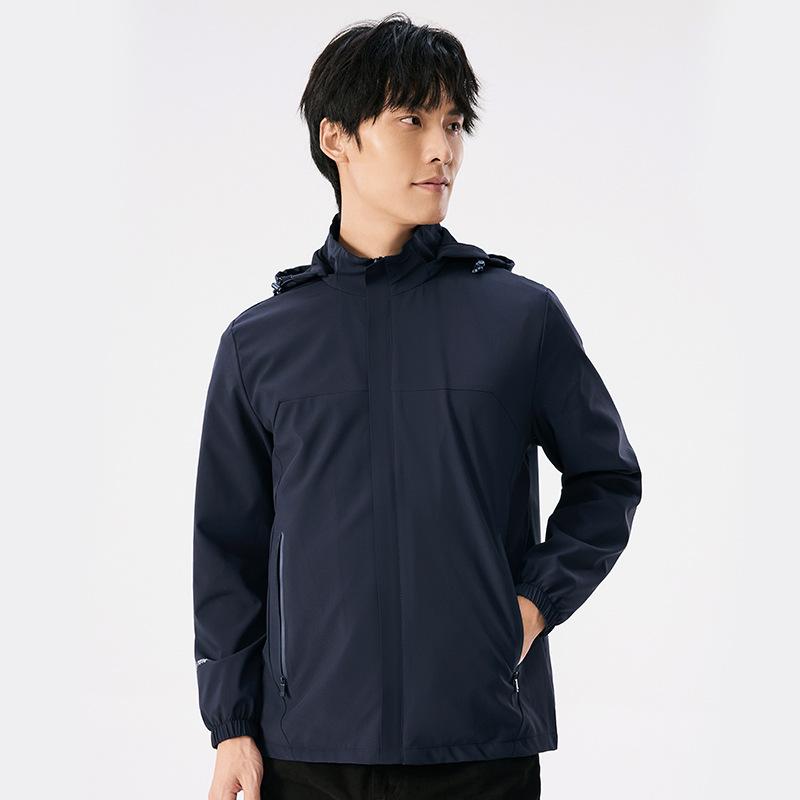 24 Spring and Autumn Thin Elastic Windbreaker Men's and Women's Outdoor Windproof and Water-proof Lined Breathable Mesh Hooded Top Jacket