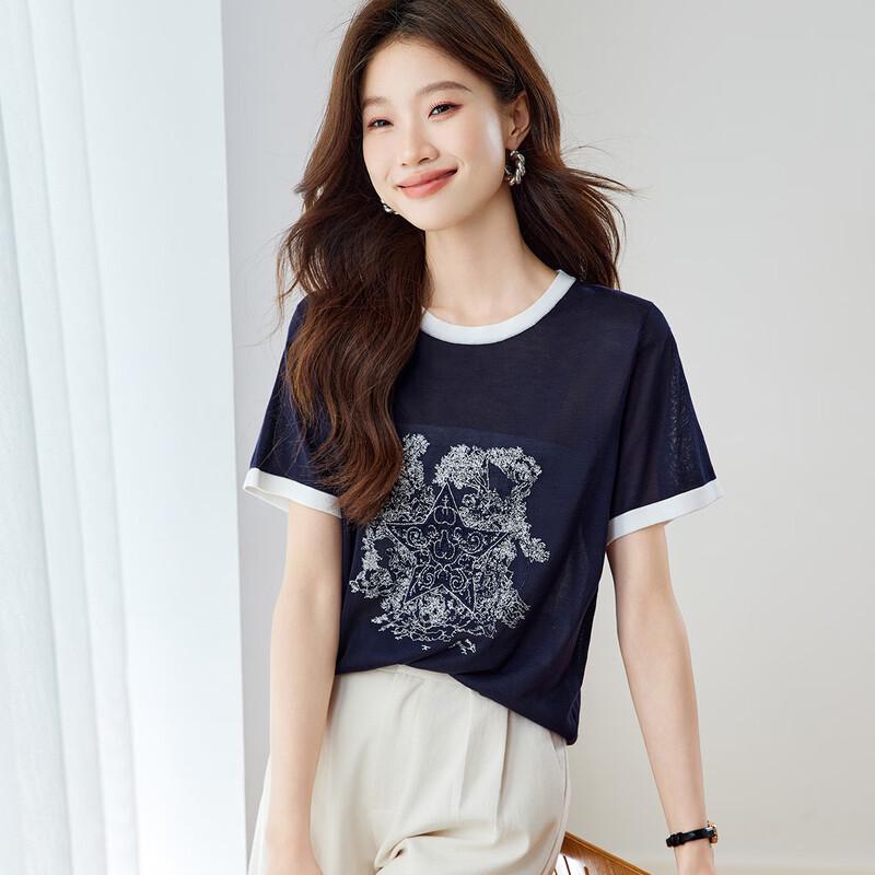 Srcr Women s Embroidered Silk Blend Knit T-Shirt XL