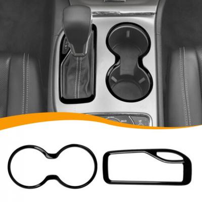 2xGloss Black Gear Shifter Cup Holder Cover Trim for Jeep Grand Cherokee 2016-21