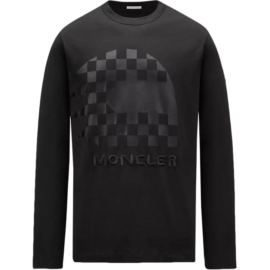 Moncler Check Logo Lange Mouwen T-shirt Zwart Heren Tops H10918D000048390T-999 XXL
