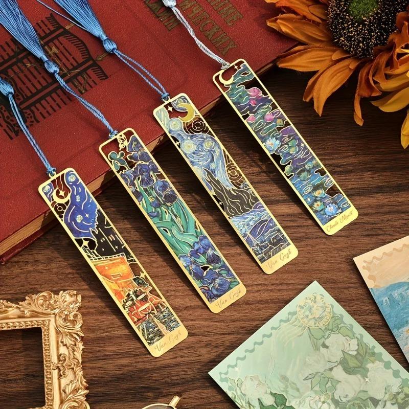 1pcs Oil Painting Metal Hollowed Out Bookmark Famous Painting Student Creative Commemorative Gift Tassel Bookmark
