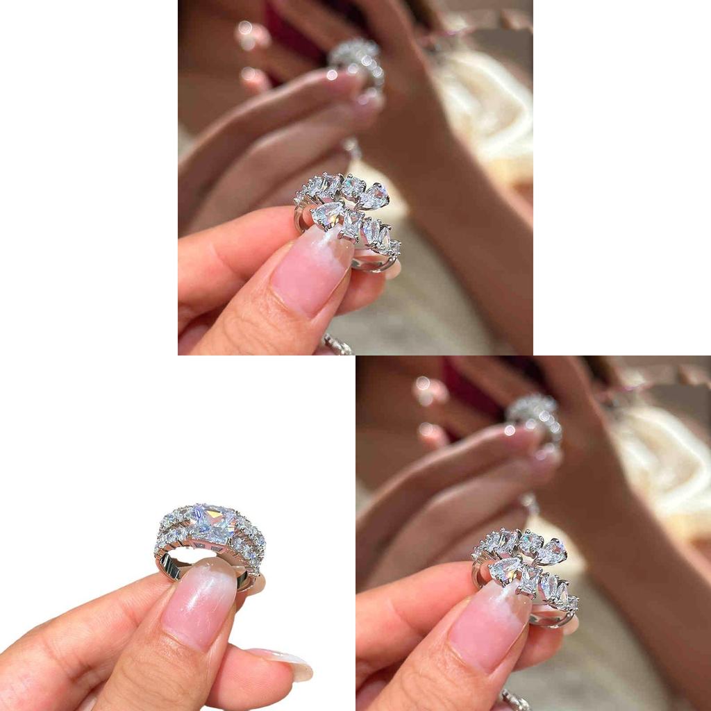 Korean Style Sterling Silver Water Drop Zircon Ring For Ladies Fashion Accessory