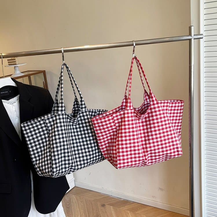 Contrast Color Plaid Shoulder Bag Large Capacity Tote Bag