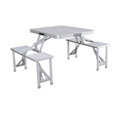 Marbueno Ensemble: Table and 4 Seats with Hole for Foldable Umbrella Aluminum Grey Camping Beach 136X85X67 Cm 10439