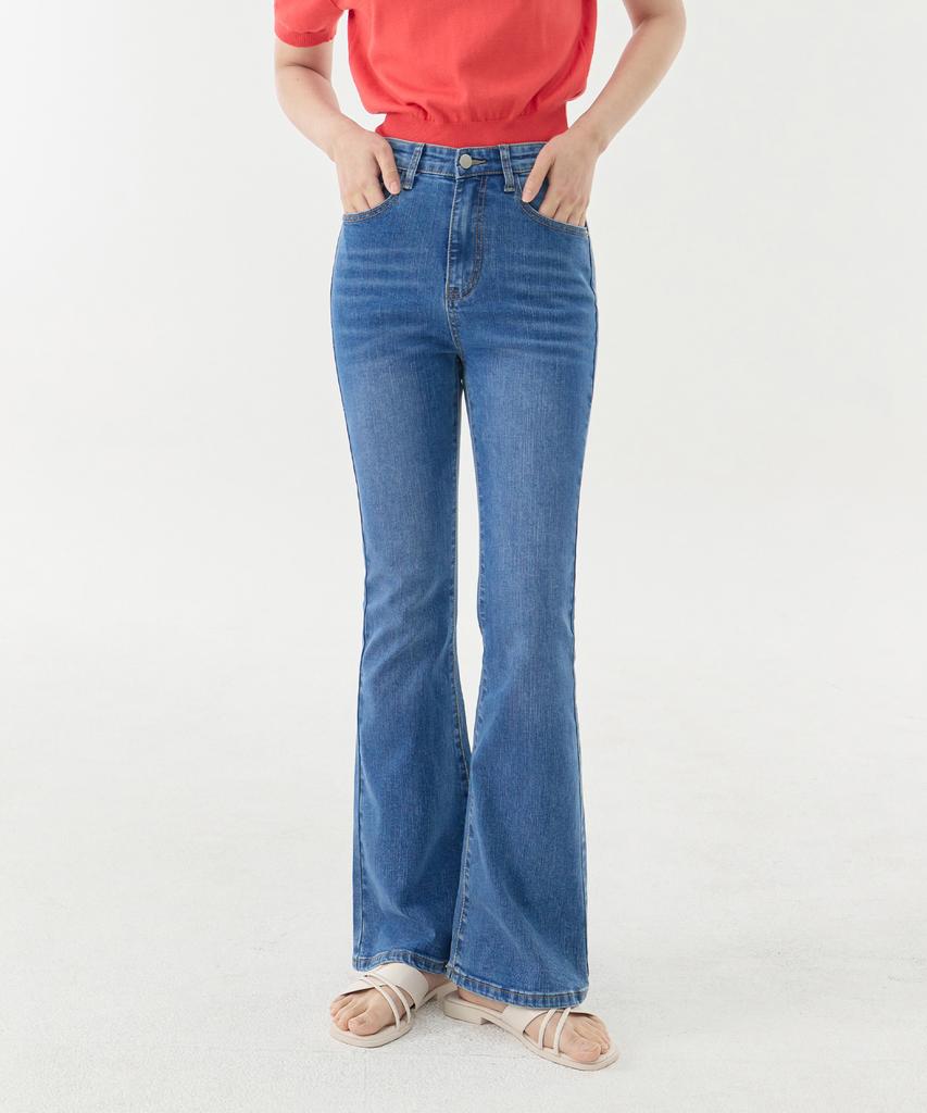 Jinmania Lineup Semi-Long Bootcut Stretch Denim Pants (Medium Blue)