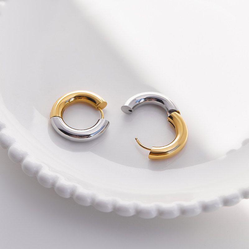 Fashion Double Color Eardrop Earring Stylish Simple and Versatile Light Luxury Minority Work Clothing Basic Titanium Steel Ear Rings Ladies
