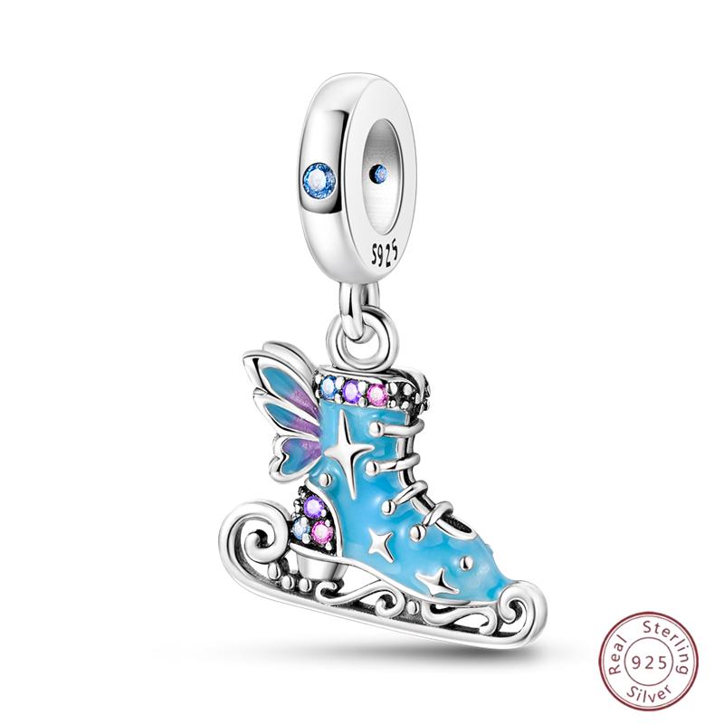 Copper Beaded Pendant Blue Shiny Zircon Suitable Original 3Mm Bracelet Women Fine Jewelry