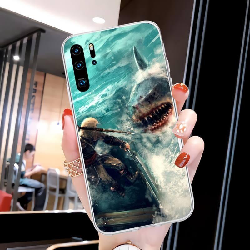 Cool Scary Shark Phone Case For Huawei P50 P40 P30 Pro Mate 40 30 Pro Nova 8 8i Y7P Honor Transparent Phone Cover