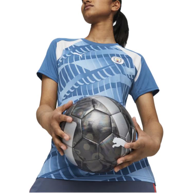 Puma Manchester City Pre-Match Jersey Round Neck Pullover Comfortable Short Sleeve Football Shirt Women Tops Blue 772852-10