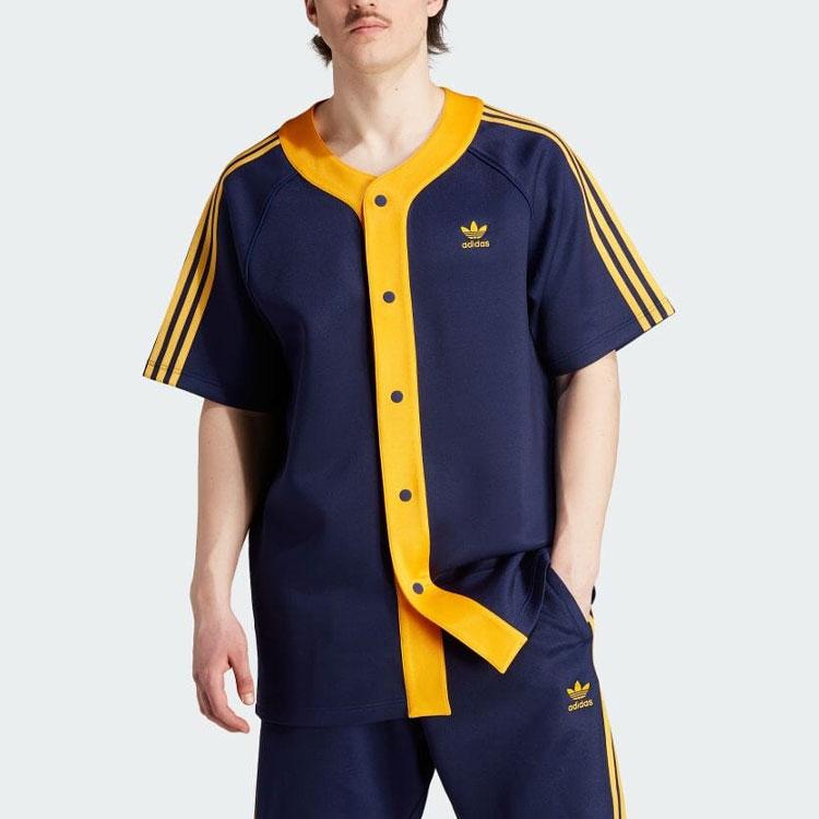 Adidas Originály Tři pruhy Barevný blok Logo Tričko s krátkým rukávem Pánská trička Tmavě modrá IM4458