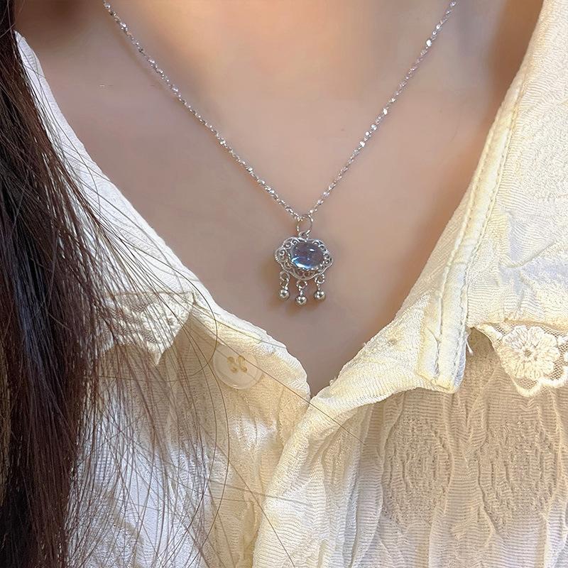 Blue Opal Ruyi Pendant Necklace Female Retro Personality Simple Versatile Temperament Fashion Neck Chain Collarbone Chain