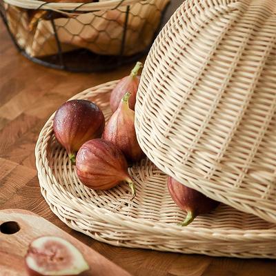 Handwoven Rattan Bread Basket Food Fruit Vegetables Serving Baskets with Cover