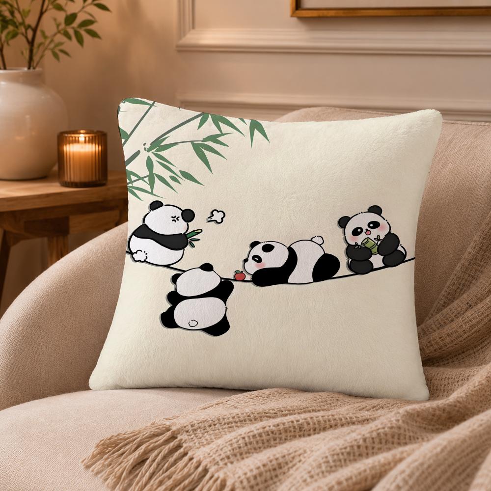 panda Cushion Cover Anti-dustmite Pillowcase Invisible zipper silky short plush Sofa cushion cover