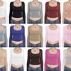 Women's Long Sleeve Square Neck Lace Trim Slim Fit T-shirt