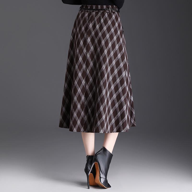 Spring 2026 Grid Pleated High-Waist A-line Midi Skirt - New Arrival, Perfect for Draped Commute Fashion