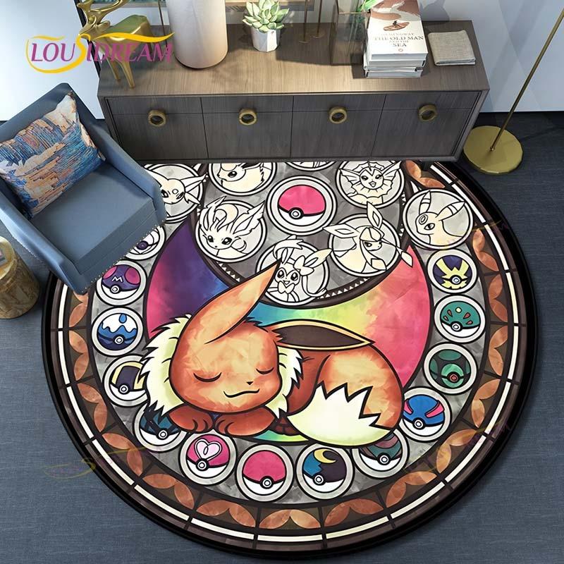 Cartoon Pokemon Round Carpet Fashion Cartoon Pictures Printed Round Area Rugs Parlor Bedroom Floor Mat Anti-slip  Area Rug  Rugs