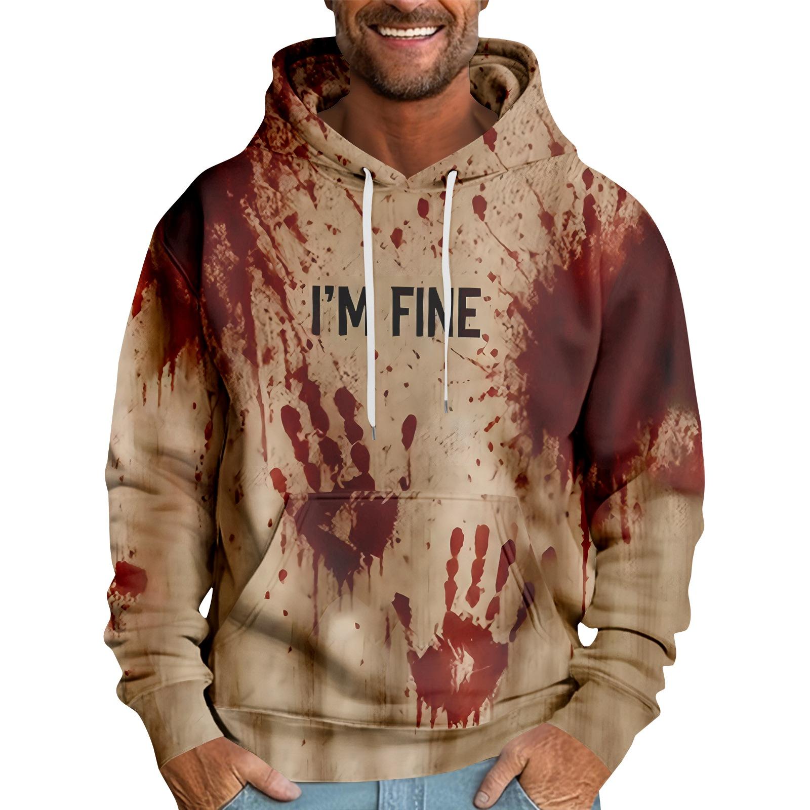 

Мужская толстовка с капюшоном свободного кроя с принтом «Кровавый Хэллоуин» L