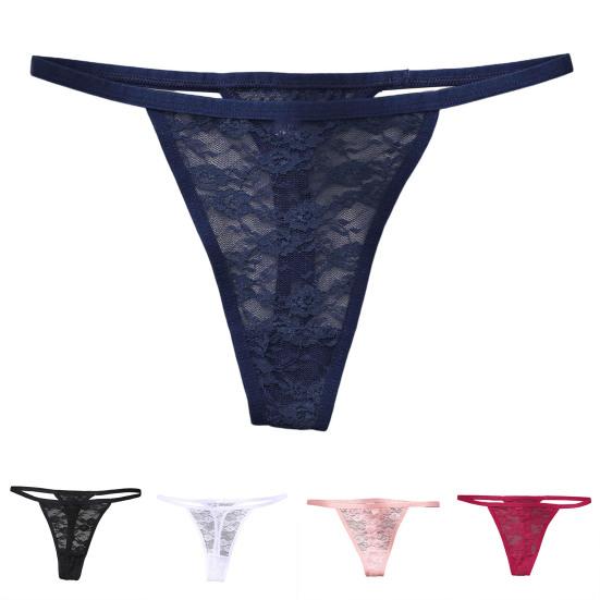 Women Panties Lace Butt-uncovered Perspective Flower Embroidery Underwear Spaghetti Strap Hollow Out Low Waist Triangle Shape