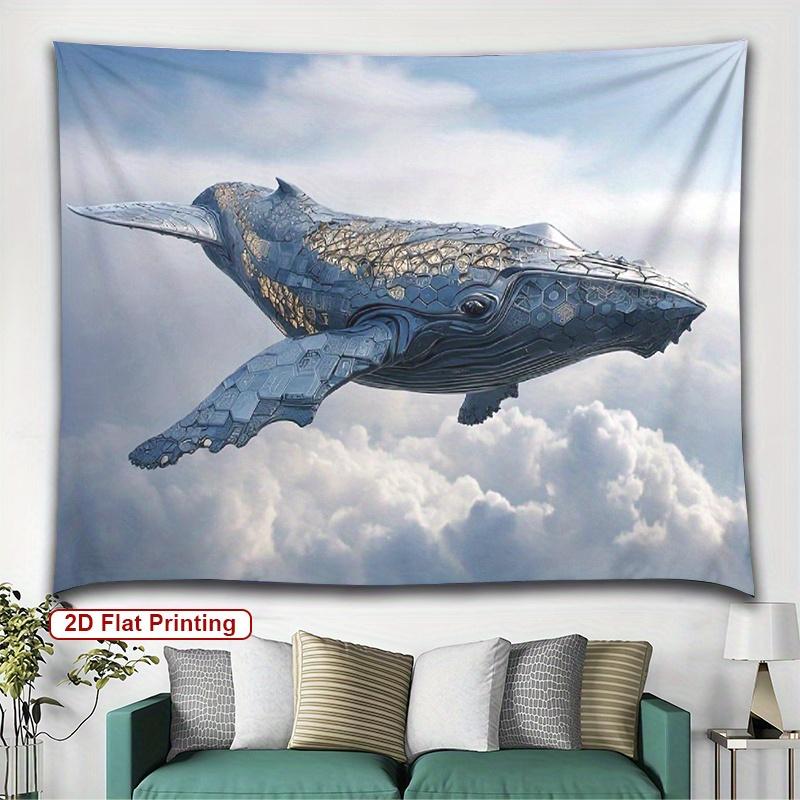 

Flying Mechanical Whale Tapestry Futuristic Steampunk Whale in Cloud Sky 2D Art Wall Hanging for Bedroom or Dorm Decor 74x94cm(29x37in)