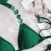 2Pcs/Set Split Bikini Rhinestones Metal Chain Sexy Adjustable Pure Color Swimwear for Swimming