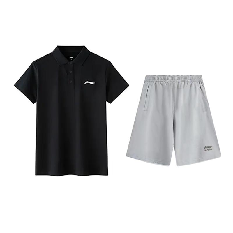 Li-Ning Plain Logo Minimalist Basic Breathable Lightweight Comfortable Versatile Short Sleeve Polo Shirt Casual Sports Set APLT137-1+AKSV291-2 S