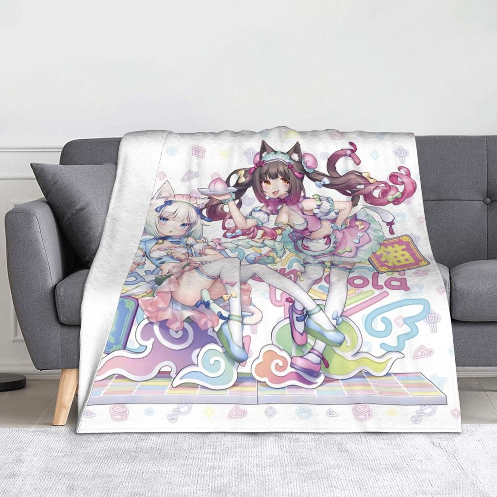 Chocola Vanilla Blanket Flannel Spring Autumn Anime Nekopara Lightweight Thin Throw Blanket for Bedding Couch Bedspread